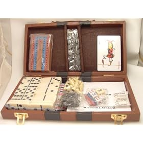 6 in One Game Set Chess Checkers Backgammon Cribbage Dominoes Cards by 