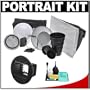 Interfit Strobies STR100 Portrait Kit with Beauty Dish Reflector, Globe Diffuser, Softbox, Barn Door, Snoot, Honeycomb Grid and SGM200 Flex Mount for fits Canon 430EX II, Sony HVL-F42AM, PD DSLR300 & Nikon SB-700 + Cleaning Kit