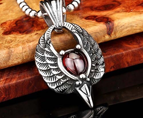 Clara Jewel Men's Punk Vintage Stainless Steel Gothic Angel Wings Ruby Pendant Necklace For Men For Boys