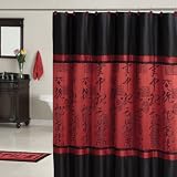 RedBlackAsianDesignedBathroomPolyesterShowerCurtain