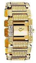 Dolce Gabbana - DW0220 - Montre Femme - Quartz Analogique - Cadran Dor&eacute; et Pierres - Bracelet Acier Jaune - Pierres Blanches