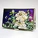 Antique Alive Mother of Pearl Peony Painting Design Purple Business Credit Id Card Holder Case Metal Stainless Steel Engraved Slim Money Wallet