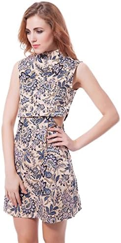 Southstore Women's Floral Print Hollow Out Sleeveless Summer Beach Dresses (Small)