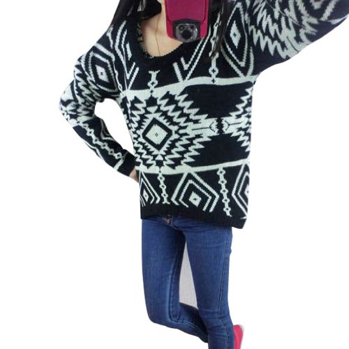 Vobaga Women's Long Sleeve Geometric Pullovers Sweater