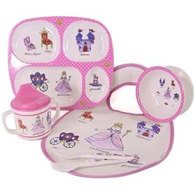 Baby Cie NEW Pink Polka Dot Princess Theme dinner set: bib, fork, spoon, sippy cup,... by Baby Cie