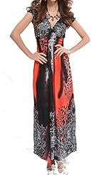 Sexy V-neck Animal Print Leopard Print Short Sleeves Stretchy Maxi Dress 