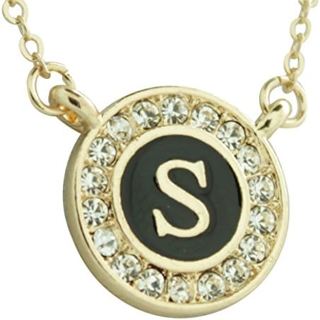 Maren Elena Gold Tone Alphabet Initial Pendant with Genuine Crystal (Letter S)