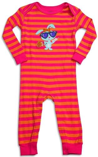 Petit Lem - Baby Girls Long Sleeve Striped Bunny Coverall, Fuchsia, Orange 30277-18Months