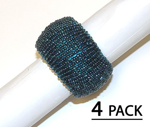 Cotton Craft - Solid Color Beaded Napkin Ring - Teal - Set of 4 - 2 Inch Round - Hand made by skilled artisans - A beautiful complement to your dinner table décor - Other colors - Gold, Red, Silver, Chocolate and Blue - Coordinating Charger - Placemat, Table Runner and Coaster also available