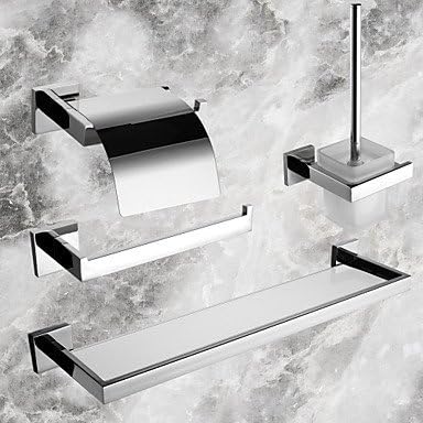 4-Piece Bath Collection Set,Contemporary Mirror Polished Finish Stainless Steel Material,Bathroom Accessory Sets , Silver