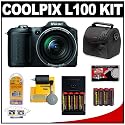Nikon Coolpix L100 10 Megapixel Digital Camera (Matte Black) with 15x Optical Zoom + AA Batteries + Case + Accessory Kit