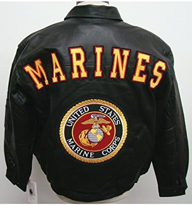 Marines Military Leather Jacket Features Coordinating Logos