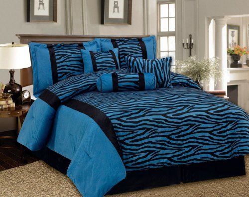 King 7 Piece Bedding Soft Short Fur Comforter Set Black / Navy Blue Zebra Bed-in-a-bag King 7 Piece Bedding Soft Short Fur Comforter Set Black / Navy Blue Zebra Bed-in-a-bag
