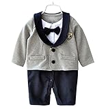 Goodparty ベビー フォーマル スーツ ロンパース 蝶ネクタイ付き お宮参り 結婚式 七五三 カバーオール (90cm, グレー)