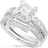 1-2/5ctw Princess & Round Diamond Wedding Rings Set in 14kt White Gold (HI/SI-I1)