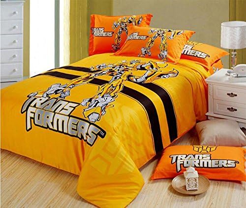 Transformers Printing Duvet Cover Set Optimus Prime Bumblebee Bed Sheet Cotton Bedding Set Comforter Cover Fitted Sheet Pillowcase (Queen, Bumblebee)