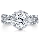 Sterling Silver 925 Round Cubic Zirconia CZ Halo Solitaire Ring - Nickel Free Engagement Wedding Ring