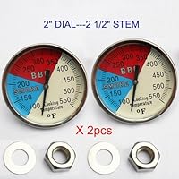 2' 550F(2-pack) BBQ CHARCOAL GRILL PIT WOOD SMOKER TEMP GAUGE THERMOMETER 2.5' STEM SS RWB
