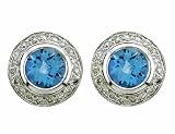 Ladies 0.30ct Diamond Stud Earrings with 1.80ct Blue Topaz Center