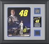 Jimmie Johnson Framed 8x10 Photograph with Race Used Tire, Plate and Daytona International Speedway Track