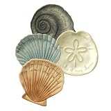 Grasslands Road Coastal Life Sea Shell Message Tidbit Plates Set of 4 Gift Boxed with Ribbon