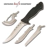 Ontario Knife 8798 Ontario Knife Hunter's Kit Kit Stainless 4 Blades w/Sheath Black Clam Pack