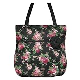 Floral Canvas Fashion Shoulder Bag Black & Pink