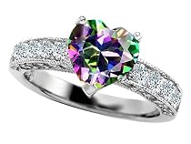 3.00 cttw 925 Sterling Silver 14K White Gold Plated Genuine Heart Shape Mystic Topaz Engagement Ring - Gold Plated Silver