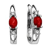 10K White Gold 0.06 ct. Diamond and 5/8 ct. Oval Shaped Ruby Earrings