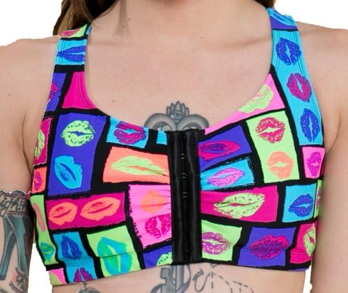 Front Closure Compression Surgical Bra Neon Lips Small