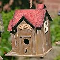 VINTAGE VOGELHAUS NISTKASTEN HOLZ ROT VERZIERT 25CM