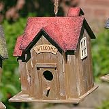VINTAGE VOGELHAUS NISTKASTEN HOLZ METALL ROT 25CM