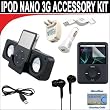 8 pc. Accessory kit for iPod Nano 3G. Includes Black portable stereo speaker w/cable 3-in-1 iPod charging kit (1000mAH) Black Mini soft Earbuds Reusable Pre-Cut Screen Protector and a DBROTH Microfiber Cleaning Cloth