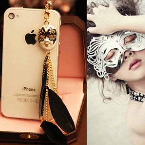 3.5mm Metallic Bling Face Mask Cover Feather Cellphone Charms Anti-Dust Dustproof Earphone Audio Headphone Jack Plug Stopper for iPhone 4 4S Samsung Galaxy S2 S3 Note I9220 HTC Sony Nokia Motorola LG Lenovo