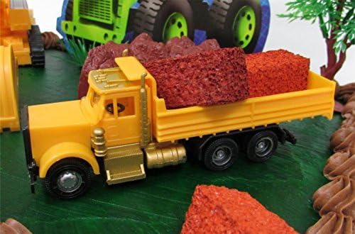 Construction Themed Boys 12 Piece Birthday CAKE Topper Set Featuring Dump Truck, Excavator Truck and Other Decorative Construction Themed Cake Accessories