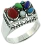 9/16" (14mm) wide Sterling Silver Ring with Multi Color Synthetic Stones size 10