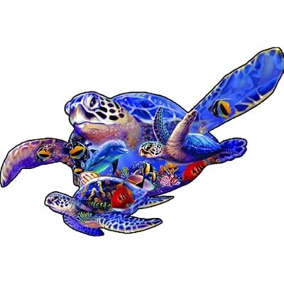 Swimming Lesson (sea turtle shape) Shaped Jigsaw Puzzle by Steve Sundram 1000pc