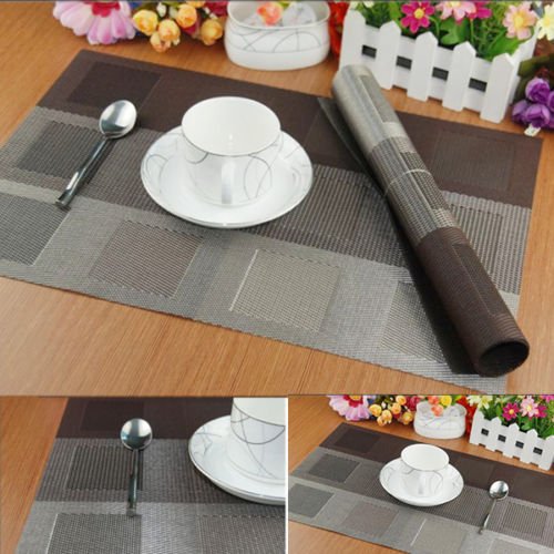 1pcs Eco-friendly PVC Western Pad Dining Bar Placemat Table Bowl Mat Gradient Grid