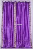 Tie Top Lavender Silk Sari fabric Drapes, Panels, Curtains