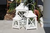 3pc Set of Outdoor Candle Lanterns - Antique White