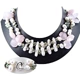Double Strand Necklace made of Freshwater Cultured Pearls, Cystals and Facet Stones *** Augustina Jewelry Special Design !