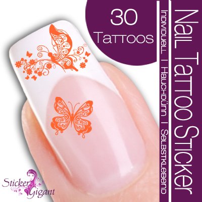 Nail Tattoo Sticker Schmetterling / Floral - orange Preisvergleich