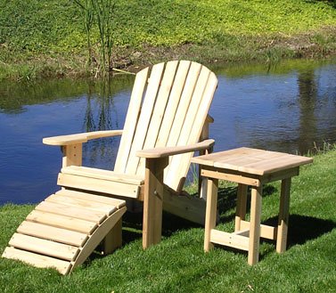 Adirondack Chair, Ottomon and Table Set - Hand Crafted in 1 Inch Thick Natural Western Red Cedar