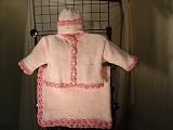 Ck7bk, Knitted on Hand Knitting Machine Finished By Hand Crochet Baby Raspberry Chenille Pecot Trim Infant Girls Cardigan Hat Set with Matching Blanket