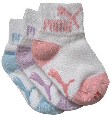 Puma Baby Girl White Gripper Socks- 3 Pack(Infant to Baby)