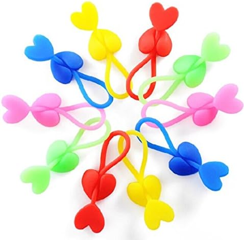 Able® 10pcs Colorful Silicone Heart Shape Reusable Cable Ties / Wrap, Cable Cord Organizer Management/ Sealing Straps / Bag Ties (Heart)