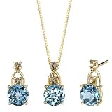 Stunning Enchantment 2.37 cts Round Shape Swiss Topaz Diamond Pendant Earrings Set 14Kt Yellow Gold