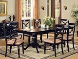 7pc Formal Dining Table & Chairs Set with Detail Carvings Black Finish