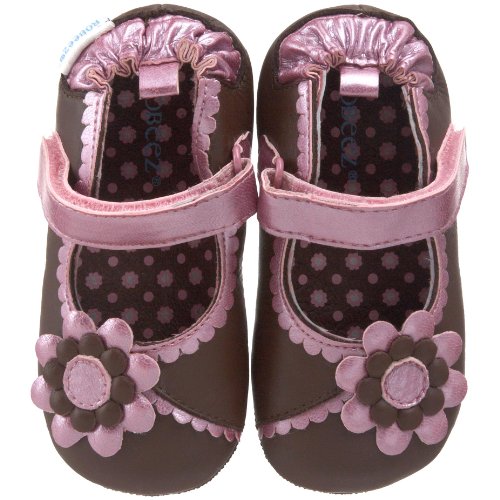 Robeez Mini Shoez Kids' Scalloped Pop Flower Mary Jane,Brown/Pink,12-18 Months (5 M US Toddler)