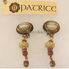 Patrice Ladies Clip On Tiger Eye Dangle Earrings
